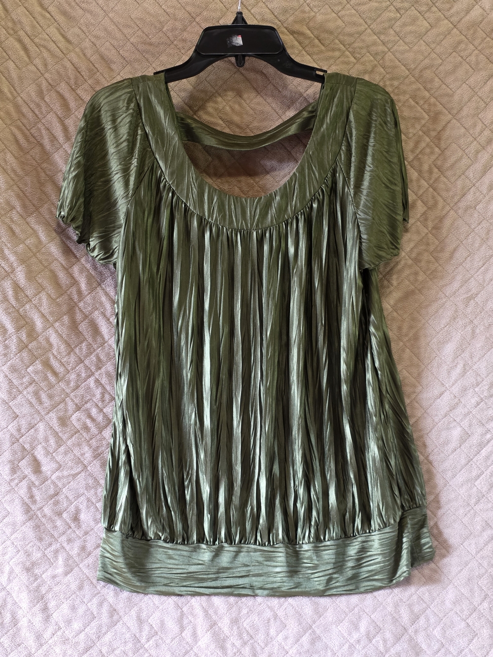 Alyx Olive Green Pleated Short Sleeve Blouse